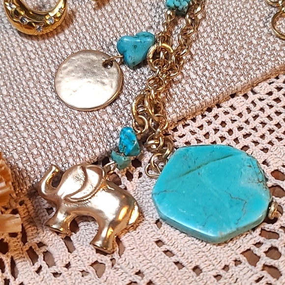 17-Item Gold & Turquoise Jewelry lot: J.Crew, Stella & Dot, V.S, Chico's & more!